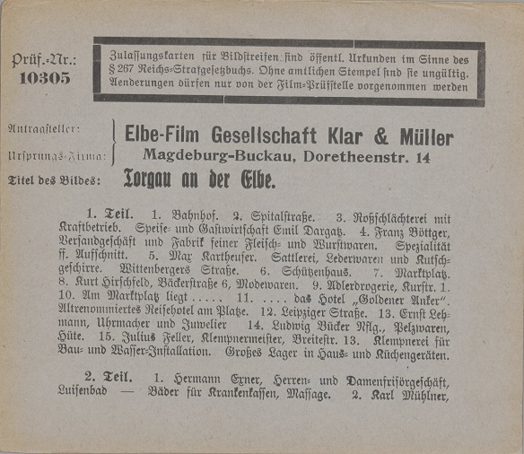 Torgau an der Elbe (D 1925): Zulassungskarte vom 17.4.1925 (Seite 1) / Quelle: BArch